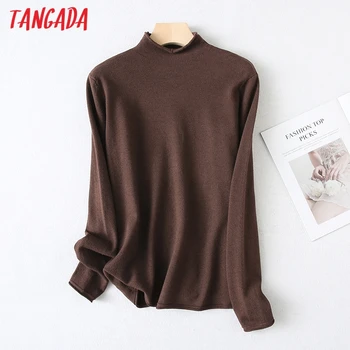 Tangada 2020 efterår og vinter kvinder turtleneck sweater vintage damer grundlæggende strikket jumper toppe YU16