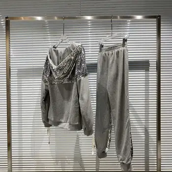 2020 Nye Efterår Mode Afslappet Med Lynlås Løs Hætte Sweatshirt Pels Lange Bukser, To-piece Suit Kvinder C183