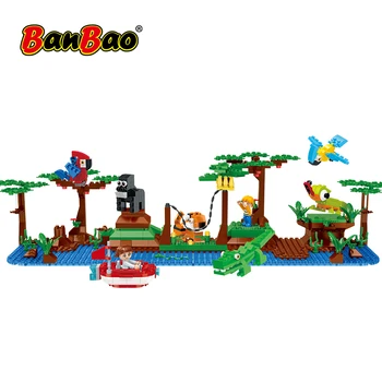 BanBao Tropiske raintorest Tiger Orangutang Papegøje Firben Krokodille byggesten MOC Dyr skov Tilbehør Mursten DIY Legetøj