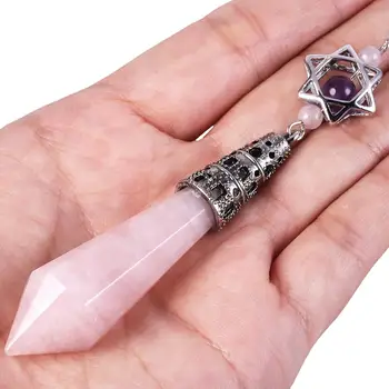 TUMBEELLUWA Sølv Farve Natural Crystal Sekskant Prisme Pendul for Dowsing Divination,Healing Sten Punkt Stjernede Ornament Smykker