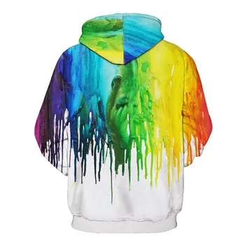 Nye 110 Rainbow Splash Maling Galaxy 3D Printet Kvinder Jakke Hooded Femme Sweatshirt Casual Løs Mænd Lomme Hættetrøjer Frakke