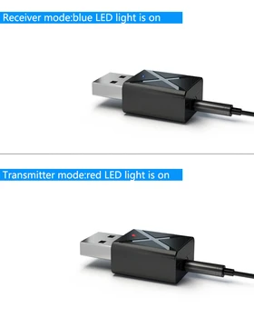 2-i-1 USB Bluetooth-5.0-Adapter sender/modtager til PC/tablet Computer/TV/Hovedtelefoner/Højttaler/Mobiltelefon