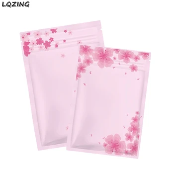 50STK Pink Cherry Blossom Selv Forsegling Lynlås Pose Små Flade Folie Gave Poser Til Smykker/Pulver Emballage/Makeup Poser