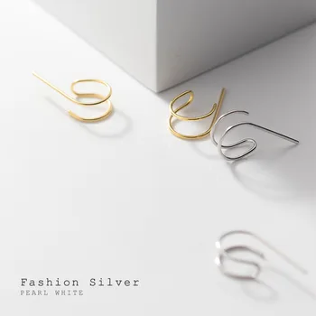 WOOZU Ægte 925 Sterling Sølv Mode Minimalisme Smarte Hule Dobbelt Bogstav C Stud Øreringe til Kvinder Japansk Linje Smykker