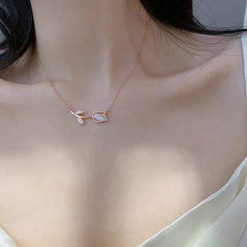 Koreanere 925 Sterling Sølv Opal Blomst Charme Statement Halskæde Til Kvinder, Kvindelige Kravebenet Kæde Smykker dz170