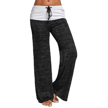 2020 Ny Løs Leggings Kvinder Med Bred Ben Snøre Yoga Pants Fitness Plus Size Bukser Med Høj Talje Kvindelige Patchwork Boot Cut Bukser