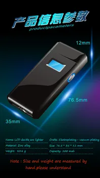 USB-opladning, personlighed, kreative cigarettænder dobbelt bue vindtæt puls LCD-skærmen viser antallet af anvendelser lettere