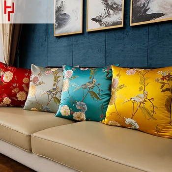 Kinesisk (traditionelt broderet fugl blomster pudebetræk pudebetræk, sofa, lænde-klassisk silke stof pude dække husstand