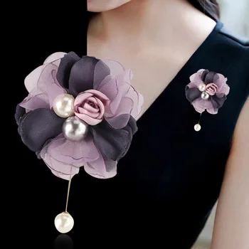 Nye Stof Blomst-Broche Klud Kunst Pearl Lang Neddle pins og Brocher Elegant Tørklæde Spænde Corsage til Kvinder Tilbehør