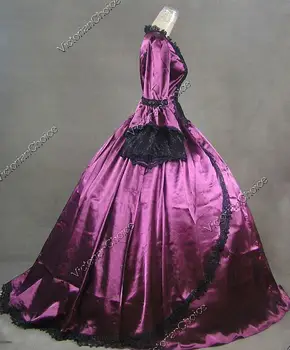 Marie Antoinette Renæssance Lilla Satin kjole Kjole med Tog Mørke Heks Teater Kostume