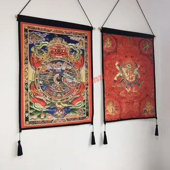 Kinesisk stil Bodhisattva Thangka-maleri, stue sofa baggrund vægdekoration, Tibetanske national stil hængende maleri