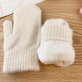 Kvindelige Dobbelt-lag kanin hår handsker vinter koreanske version af ensfarvet alle fingre vinteren kvinder handsker, vanter piger