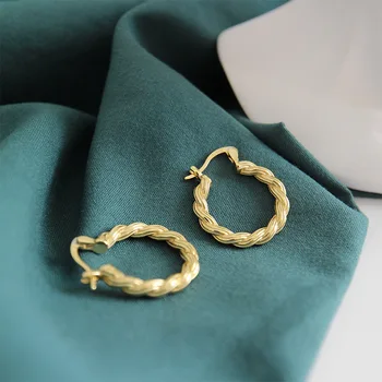 SHANICE Ægte S925 sterling sølv hoop øreringe INS simple twist vævet øreringe til kvinder guld farve-match sølv smykker