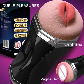 Nye Mandlige Masturbator Cup Automatisk Dual Channel Oralsex, Onani-Cup Realistisk Kunstig Vagina Blowjob Sex Legetøj Til Mænd