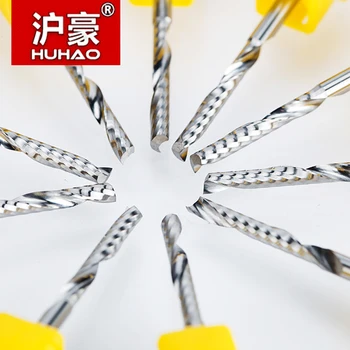 Huhao 5pcs/masse Skaft 3.175 mm Enkelt Fløjte Spiral Cutter CNC Router Smule endefræsere Til Akryl Carbide Fræser