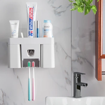 Praktisk Magnetisk tandbørsteholder Spare Plads Opbevaring støvtæt Badeværelse Tilbehør Automatisk Holdbar Tandpasta Dispenser