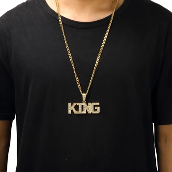 Høj kvalitet Mænd Hip hop KING bogstav vedhæng halskæder med Glasperler Mode charme vedhæng halskæde mandlige Hiphop smykker gaver