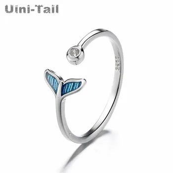 Uini-Hale hot nye 925 sterling sølv sød blå havfrue hale ring åbning af design-mode tidevand flow af høj kvalitet smykker ED608