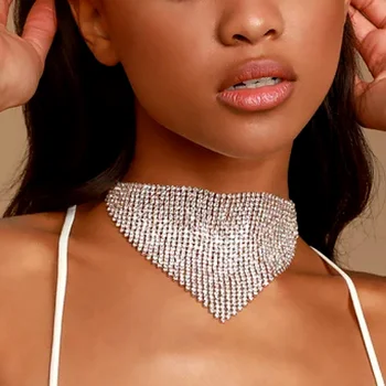 Erklæring Luksus Rhinestone Stor Choker Halskæde til Kvinder Crystal Bib Erklæring Krave Choker Halskæde Smykker