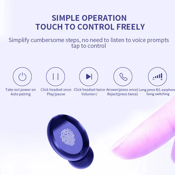 V8 TWS Touch Kontrol Trådløse Hovedtelefoner til en Bluetooth-5.0 HD Hovedtelefoner Stereo støjreducerende Øretelefoner Med LED El Fortrængningspumpe