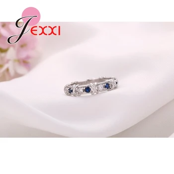 Unisex Fashion Cool 925 Sterling Sølv Kvinder /Mænd Ringe Til Bryllup Engagement Blå Cubic Zircon Klassiske Kvindelige Ring