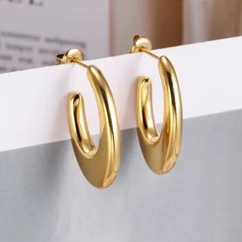 Ovale guld åbne hoop øreringe til kvinder i rustfrit stål lette vægt geometri hoop øreringe minimalistisk mode