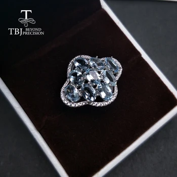 TBJ,Ædle og klassisk ring med naturlig farve, Brasilien aquamarine gemstone armbånd i 925 sterling sølv for kvinder som en gave