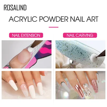 ROSALIND Akryl Pulver Kit Negle Builder Pulver Til Søm Kunst Design Krystal Dekorationer Manicure Sæt Med Akryl Negle Børste