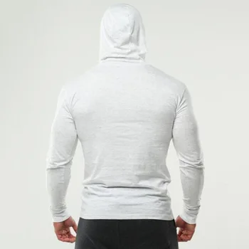 Sommer og efterår nye muskel mænds solid farve blank hætteklædte slim fit fitness sport langærmet T-shirt i Bomuld