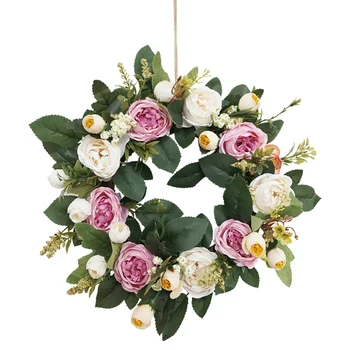 Romantisk Kunstige Blomster Camellia Krans Væggen Dør Krans Hjem Forbedring Bondegård Indretning Party Bryllup Dekoration