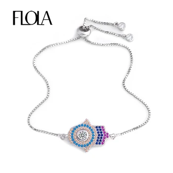 FLOLA Mode Fatima Hånd Armbånd til Kvinder Farverige Micro Krystal Justerbar Armbånd Tro Smykker Gaver brta08