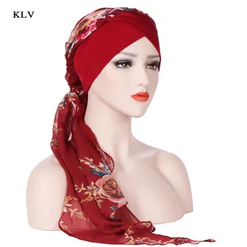 Kvinder Hovedet Tørklæde Kemo Hat Muslimske Turban Pre-Bundet Blomster Trykt Hovedbeklædning Beanie Belægninger Sommeren Wrap Dit Hoved Chiffon