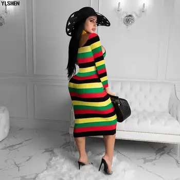Afrikanske Kjoler til Kvinder Dashiki Regnbue Stribet Afrikanske Tøj Plus Size Efteråret Trykt Retro Bodycon Lang Afrika Kvinde, er Kjole