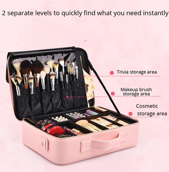 Professionel Store Kvinder Kapacitet Makeup Organizer Mode Toiletartikler Cosmetic Bag Multilayer Opbevaringsboks Bærbare Smuk Dragt
