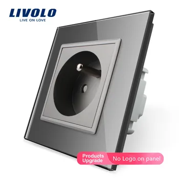 Livolo Nye Outlet,fransk Standard Væg Stikkontakt, VL-C7C1FR-11,Hvid Krystal Glas Panel, AC 100~16A 250V,no logo