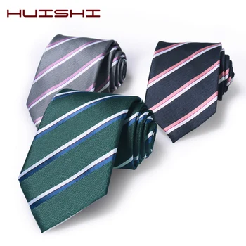 HUISHI Kontor Uafgjort Mode Stribet Mænds Bånd Grøn Pink Blå Grey Klassisk Slips Fritid Business Bryllup Høj Kvalitet 8cm Hals