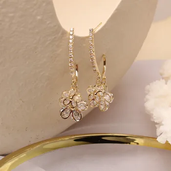 Koreanere nyt design, mode smykker udsøgt kobber indlagt zircon dobbelt blomst øreringe elegant tæve øreringe