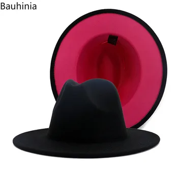 2020 Nye Mænd Sort Rose Rød Patchwork Uld Filt Jazz Fedora Hatte Elegant Dame Wide Brim Panama Cowboy Trilby Hat Kirke Hatte