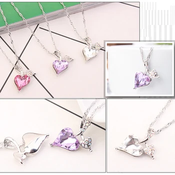 BeBella double heart crystal halskæde med Krystaller fra Swarovski tynd kæde mode kvinder, piger smykker gave