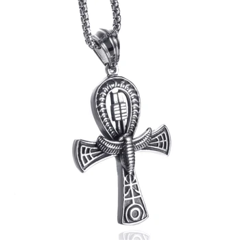Elfasio Ægyptiske Ankh Kors Vedhæng Halskæde i Rustfrit Stål Gammelt Egyptisk Symbol på Beskyttelse, Kæde Længde 45-75 cm