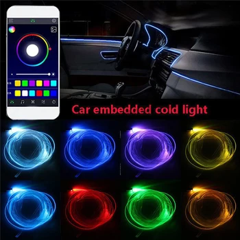 RGB LED Strips Omgivende Lys APP Bluetooth-Kontrol for Bilens Interiør Atmosfære Lampe 8 farver DIY Musik 8M Fiberoptiske Band