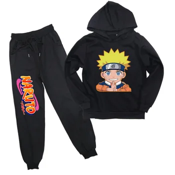 Naruto serien trykt børnetøj til børn trøje + bukser sæt med fødder tynd hættetrøje casual pants sæt