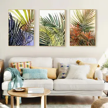 2019 Nordiske Lærred Maleri Grønne Blade Minimalistisk Tropiske Plante palmeblade Plakat Væggen Billede til stuen Hjem Dekoration