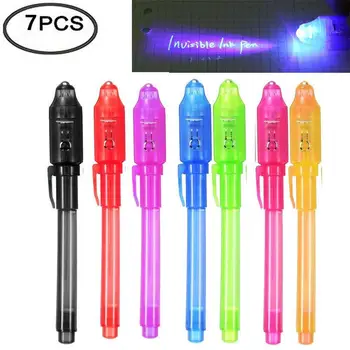 7st UV-pen set usynlig pen barn spion-toy pen, indbygget UV-lys gave og sikkerhed tag baby gave til Jul