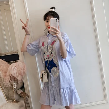 2020 Sommeren Korte Ærme Plus Size Tegnefilm Print Skjorte Bodycon Tank Dress Kvinder Befree Vintage Harajuku Kjoler Store Størrelser Korea