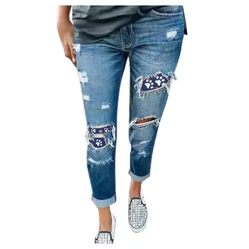 Nye Kvinder er Brudt Hul Jeans Kvinder med Høj Talje Kat Udskrivning Mode Rippet Kvindelige Slim Denim Bukser Streetwear Jeans Pantalon