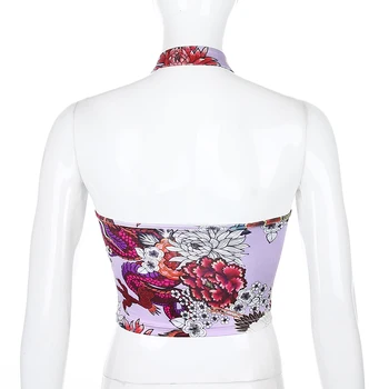 Sweetown Kinesisk Stil Dragon Halterneck Toppe For Kvinder Vintage Bryllup Krave Streetwear Tøj Ærmeløs Slank Afgrøde Top Sommeren
