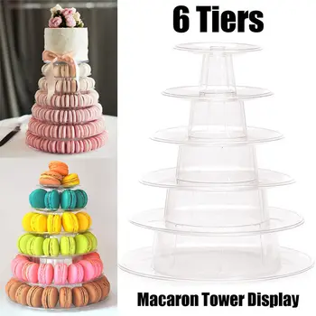 6 Lag Macaron Tower Kage Stå Cupcake Makroner Display Rack Holder Værktøjer Bryllup Dekoration Påske, Jul, Fødselsdag