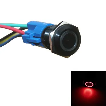EE støtte 16mm Farver 12V LED Lys Tryk på Knappen Tænd / sluk-knap Sort Shell Metal Stik Auto-styling