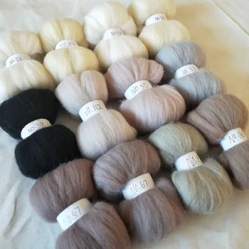 WFPFBEC FØLTE 60g kæmmet merino uld uld til nål filtning vævet uld hvid sort farve sæt 5g/farve 12 farver